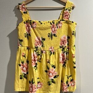 Torrid Yellow Floral Smocked Tank Top